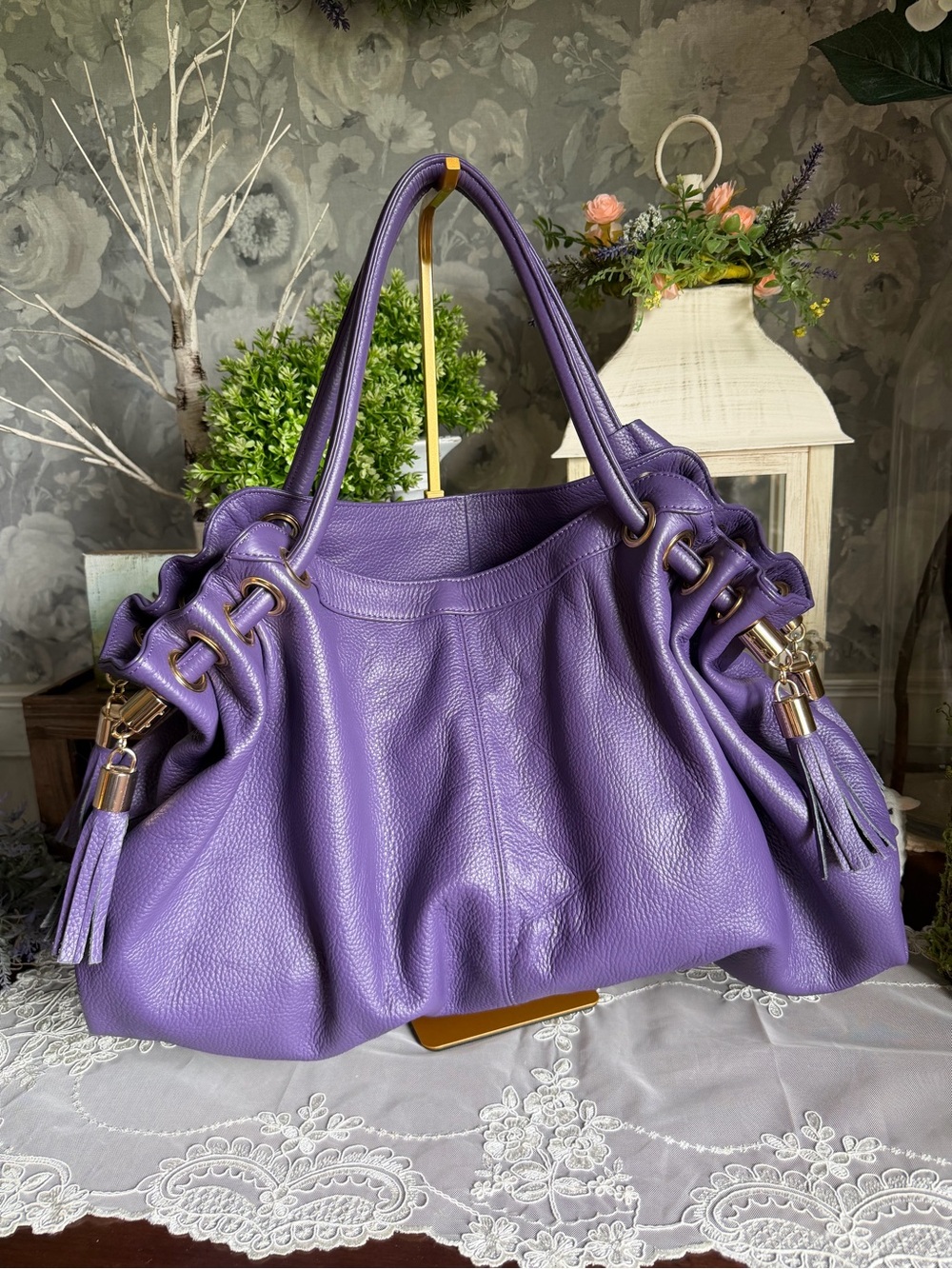 NWOT AmeriLeather Musette purple leather handbag purse